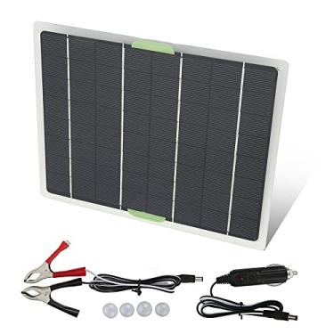 Imagem de Akozon Carregador de bateria solar, carregador portátil de 10 W de painel solar com porta USB dupla para acessórios de trailer de carro