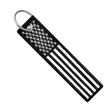 Imagem de Chaveiro de bandeira com chaveiro, EDC para motocicletas, scooters, carros e presentes, EUA (preto e branco), P