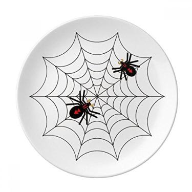 Imagem de Prato de sobremesa com ilustração de teia de aranha preta de porcelana decorativa de 20,32 cm, jantar em casa