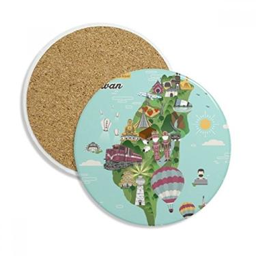 Imagem de Taiwan Mapa Paisagem China Viagem Porta-copos Caneca de mesa Proteção Absorvente Pedra