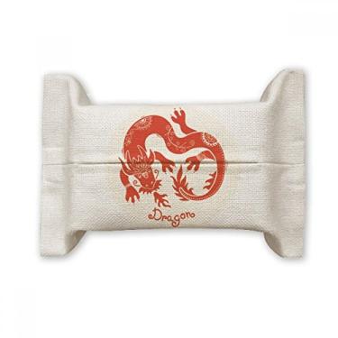 Imagem de Year of Dragon Animal Zodíaco da China Suporte de papel para lenços faciais vermelho saco de linho de algodão