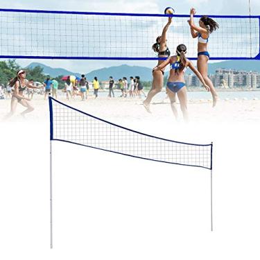Imagem de Rede Badminton, Bola de vôlei portátil para atividades ao ar livre, rede de vôlei de badminton dobrável ajustável com mastro de apoio, para áreas externas do parque de grama de praia Azul
