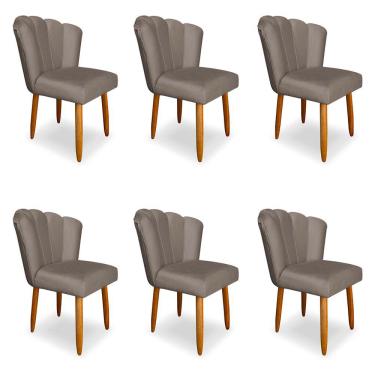 Imagem de Kit 6 Cadeiras de Jantar Pétala Estofada Pés Palito Veludo Cappuccino - Montanaris Decor