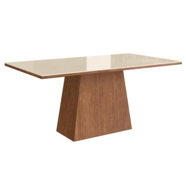 Imagem de Mesa para Sala de Jantar 160x90cm com Vidro Lapidado Móveis Zamarchi Canela/Off White