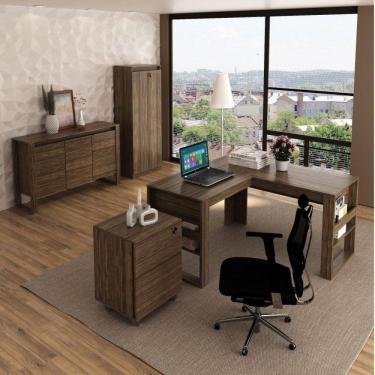 Imagem de Escritório Completo 1 Mesa com Gaveteiro 1 Armário 1 Balcão Espresso Móveis Nogal