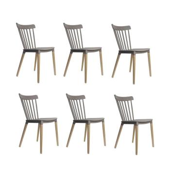Imagem de Kit 6 Cadeiras Encosto Vazado Janaina Rivatti Móveis Cinza Escuro