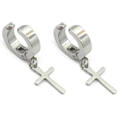 Imagem de Brinco Unissex de Pressão Argola Cor Prata com Cruz: Adicione Estilo e Elegância ao seu Look com este Par Perfeito