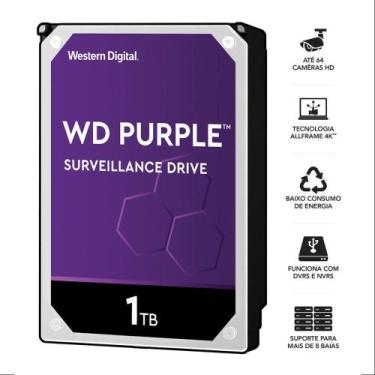 Imagem de Hdd Wd Purple 1 Tb Para Seguranca / Vigilancia / Dvr - Wd10purz - Wd E