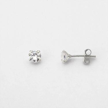 Imagem de Brinco Ponto De Luz Zirconia Redonda Unissex Prata 925 5mm