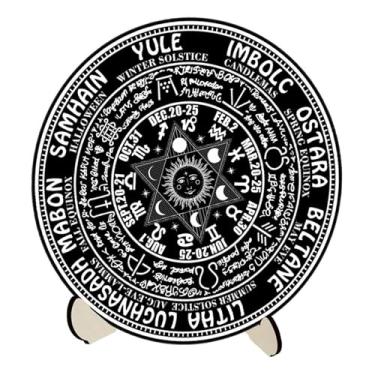 Imagem de ＫＬＫＣＭＳ Placa de pêndulo radiestesia calendário de madeira lua altar suprimentos cartão altar suporte mandala lotus pêndulo placa, estilo a