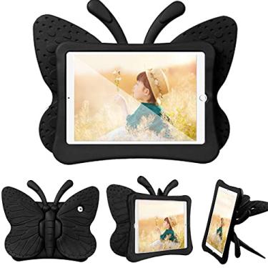 Imagem de QYiiD Capa infantil para iPad Air 1, capa de borboleta infantil à prova de choque, capa protetora de EVA com suporte para Apple iPad Air 1 (A1474/A1475/A1476), preto