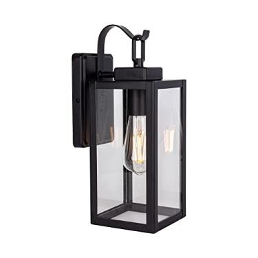 Imagem de LIT-PaTH Lanterna de parede externa, arandela de parede como luminária de varanda, base média E26 máx. 60W, metal antiferrugem com sombra de vidro, preto, 1 pacote