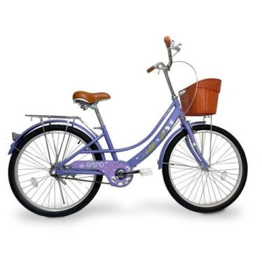 Imagem de Bicicleta Infantil Aro 24 Retrô Com Cestinha Menina / Lilás - Good Moo