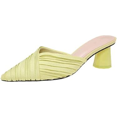Imagem de Sandália feminina antiderrapante elegante slip on block salto grosso confortável bico fino sapatos confortáveis, Verde claro, 34