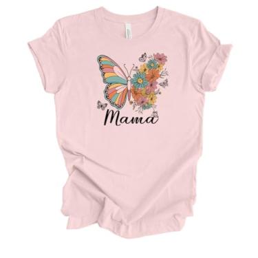 Imagem de Camiseta feminina de manga curta para o Dia das Mães com estampa floral da mamãe, Rosa macio, P