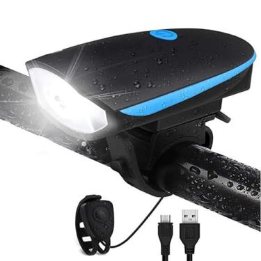 Imagem de Luz de bicicleta com conjunto de buzina, luz de bicicleta recarregável com sino, luz frontal de bicicleta para scooter elétrico, luz frontal de bicicleta com 2 modos de sirene de som, 3 modos de iluminação (luz e chifre)