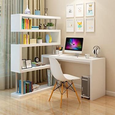 Imagem de Mesa de computador versátil rotativa em forma de L de 4 níveis com prateleiras e moldura de aço 119 cm, mesa de escrita, ideal para quarto, escritório (cor: preto) (branco)