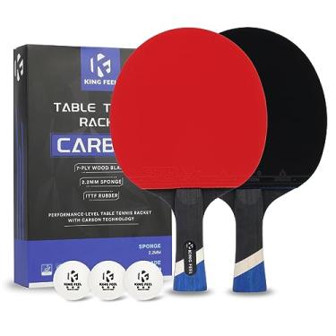 Imagem de Raquetes profissionais de tênis de mesa de fibra de carbono, leve, com lâmina de 7 camadas, esponja premium de 2 mm, borracha aprovada pela ITTF, desempenho em nível de torneio