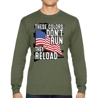 Imagem de Camiseta de manga comprida These Colors Don't Run They Reload 2nd Amendment 2A Don't Tread on Me Second Right Bandeira Americana, Verde militar, GG
