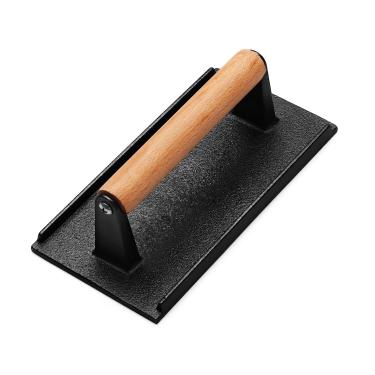 Imagem de AIVIKI Prensa de hambúrguer, prensa de hambúrguer para chapa Blackstone, ferro fundido resistente, retangular, prensa de grelha de bacon de 20 x 10 cm com cabo de madeira, peso de bife de carne para