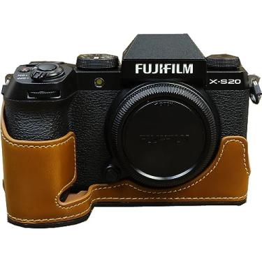 Imagem de BMAOLLONGB Capa para X-S20, capa de couro PU feita à mão para meia câmera versão com abertura inferior para Fujifilm X-S20 XS20 com alça de mão (marrom)