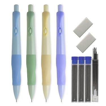 Imagem de Idcrea Lindo conjunto de lapiseiras com 4 lápis de grafite de 0,5 mm, 4 pontas casess e 2 borrachas para escola