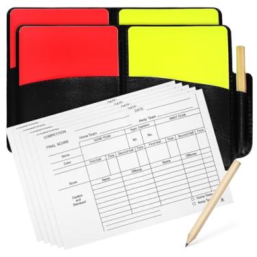 Imagem de Toyvian Conjuntos de cartas de árbitro de futebol, cartas vermelhas e amarelas de árbitro de aviso com folhas de pontuação de carteira, acessórios para lápis, 2 pacotes