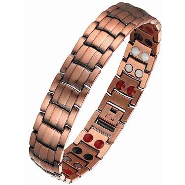 Imagem de RENZHI - Pulseira magnética dupla cor mosaico tipo folha aço titânio energia masculina, comprimento ajustável com ferramenta de dimensionamento, 8*2.7in, Aço de titânio e cobre, imã a