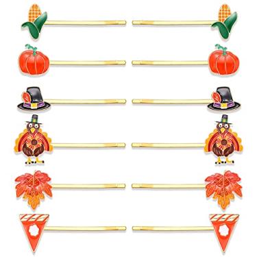 Imagem de YAHPERN 12 peças de grampos de cabelo de outono para mulheres, Dia de Ação de Graças, colheita, folha de bordo, abóbora, presilhas de cabelo de outono, acessórios de festa de fantasia, presentes de