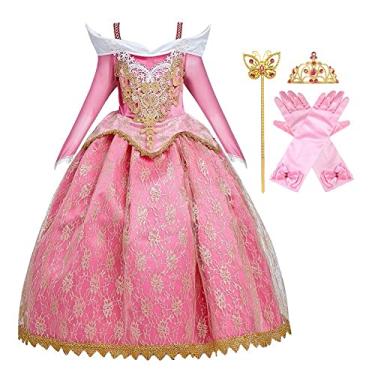 Imagem de FMYFWY Vestido de princesa Aurora bordado renda adormecida fantasia fantasia Halloween Natal aniversário vestido com acessórios 3-4T