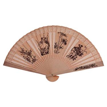 Imagem de YQHWLKJ Ventilador de sândalo oco dobrável portátil decorativo para decoração de parede faça-você-mesmo, festas, casamentos, dança