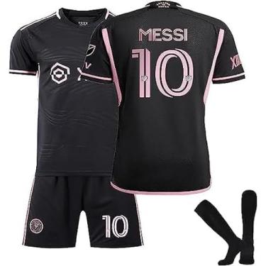 Imagem de Conjunto de camiseta y pantalón corto para niños Me-ssi #10 miami, Eurocopa, con calzetines a juego (black,4-5 anos)