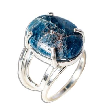 Imagem de Anel Apatita Azul Cabochão Oval 18mm Aro Ajustável Prata 950