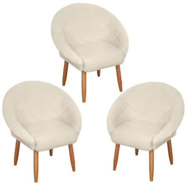 Imagem de Kit 3 Poltronas Decorativa para Recepção sala de estar Sala de Leitura resistente reforçada tecido veludo pés madeira MOBLAN decor (Bege)