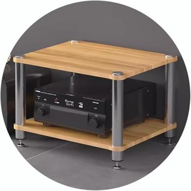 Imagem de Rack HiFi AV 2/3/4-Tiers Suporte de TV Amplificador Equipamento Gabinete Prateleiras de armazenamento de mídia Suporte HiFi Suporte para toca-discos, cor de madeira, 60 * 48 * 40 cm (2 camad