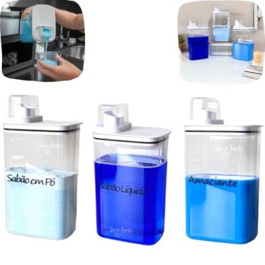 Imagem de Kit 3 Potes Herméticos 2,3 L, Copo Dosador, Porta Sabão Pó Líquido e Amaciante, Organizador de Lavanderia (Sabão em Pó/Sabão Líquido/Amaciante)