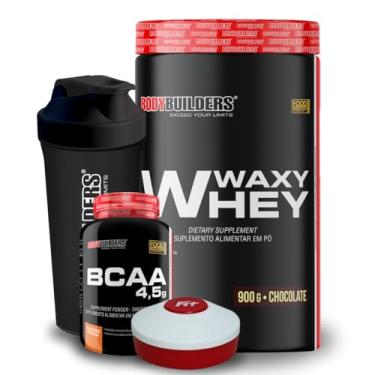 Imagem de Kit Waxy Whey 900g Chocolate + BCAA 4,5 100g + Coqueteleira + Porta cápsulas – Bodybuilders