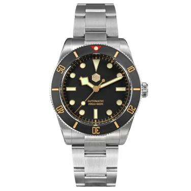 Imagem de San Martin Relógio masculino SN0138G, 37 mm 20 bar diver relógio NH35 automático mecânico luxuoso mergulho impermeável BB54 relógio de pulso, Mostrador preto - pulseira inoxidável, Moderno