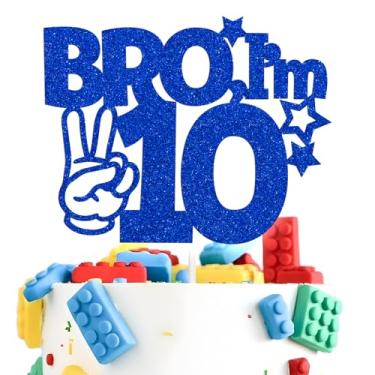 Imagem de Bro I'm 10 Cake Topper,Bruh It's My Birthday,Out Sigle Digits I'm 10 for Big Brother, Happy 10th Birthday Party Decorations Supplies for Boy, Blue Glitter