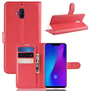 Imagem de NEKOYA LEAGOO S10 Capa, carteira flip de couro PU premium com compartimento para cartão, suporte e fecho magnético [capa interior TPU à prova de choque] Compatível com LEAGOO S10 Vermelho