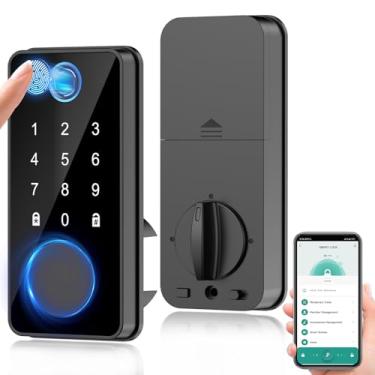 Imagem de Fechadura inteligente com impressão digital, fechadura de porta de entrada sem chave, fechadura da porta frontal com código de acesso digital, teclado Bluetooth, fechadura eletrônica antiespiamento