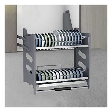 Imagem de Bowls Shelf, Kitchen Hanging Cabinet Lifting Dishes Pull Baskets 304 Stainless Steel Double Layer Damping Hydraulic Smooth Lift Bowls Shelf (Color : 600 Type SUS202)