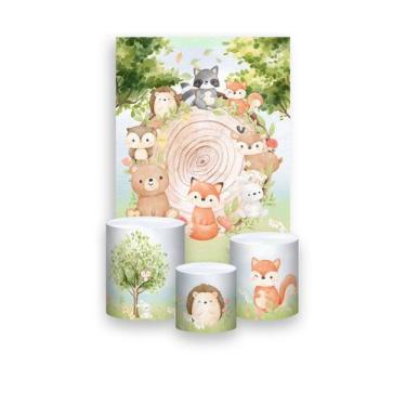 Imagem de Painel De Festa Vertical 1,50 x 2,20 + Trio De Capas Cilindro - Bosque