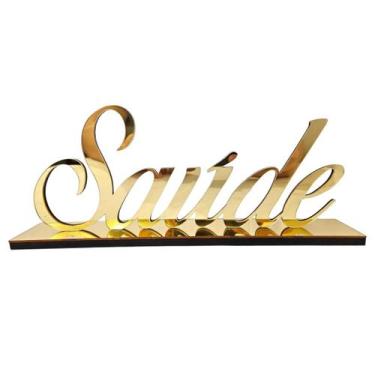 Imagem de Palavra Decorativa com Base - Saúde Dourado - Enfeite para Sala Rack -
