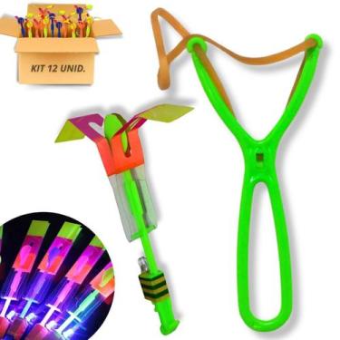 Imagem de Estilingue Com Luz De Led Kit 12 Voador Brinquedo Lançador - Europio