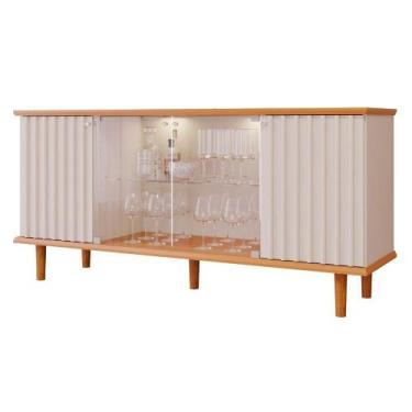 Imagem de Buffet Para Sala De Jantar 2 Portas Ripado Mdf 2 Portas De Vidro Janic