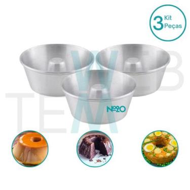 Imagem de Kit 3 Formas de Pudim 8x20cm Alumínio Sustentável para Bolo com Furo C