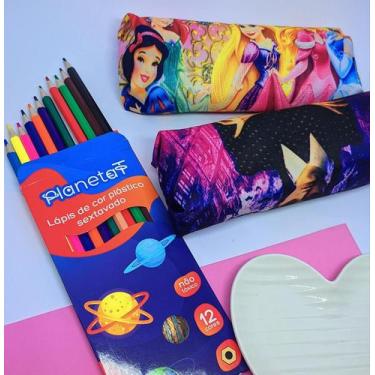 Imagem de Kit Estojo Escolar Creche Desenho Animado Disney Princesas  Ziper para