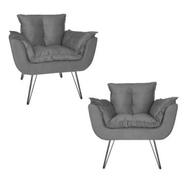 Imagem de Jogo 2 Poltronas Decorativas Quarto Closet Pés de Ferro Opala Suede Ci