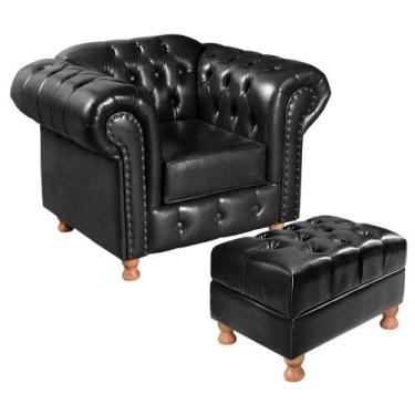 Imagem de Poltrona Chesterfield Luis XV com Puff Banqueta Botonê Classico Retrô 